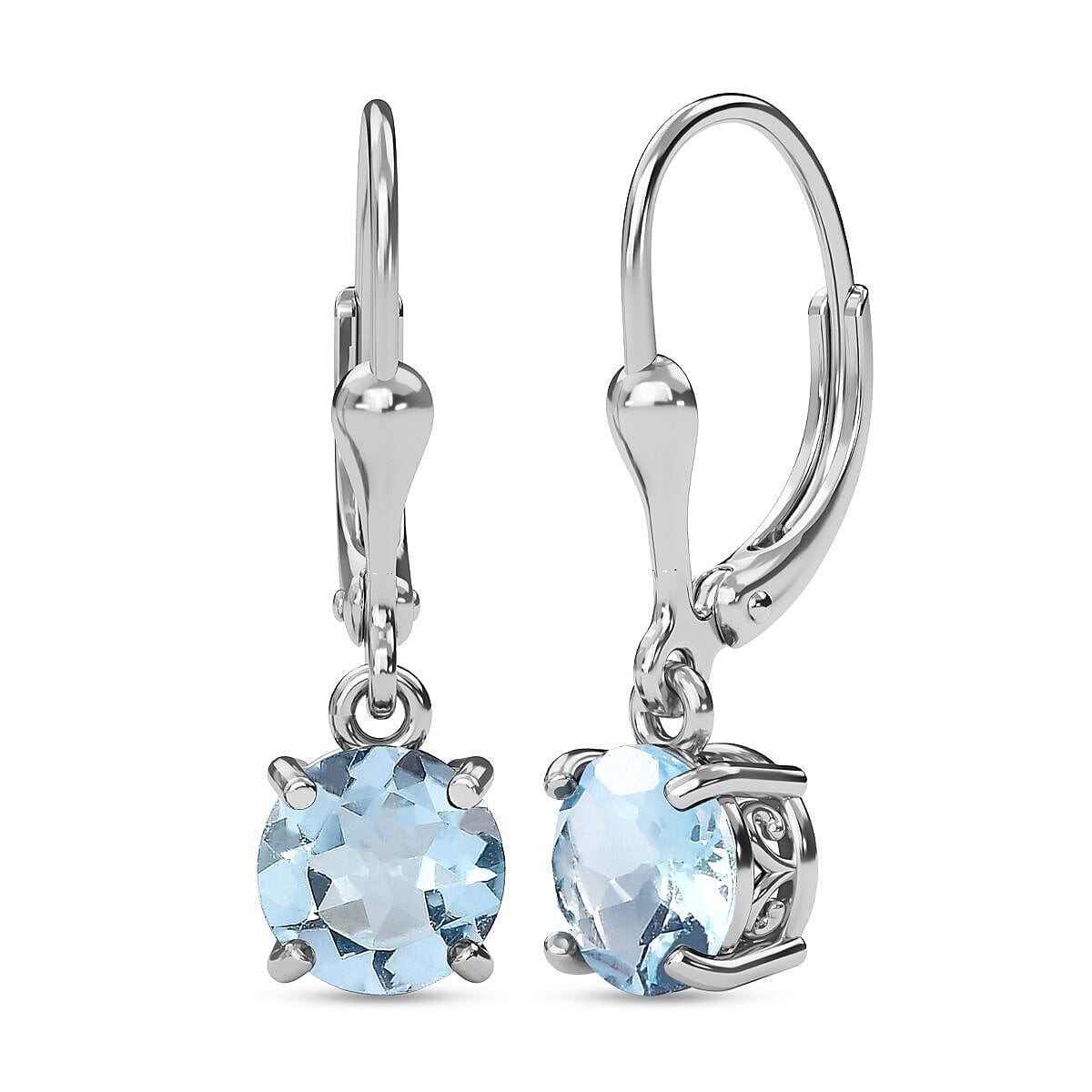 D'Joy Sky Blue Topaz Lever Back Earrings in Platinum Overlay Sterling Silver 2.92 Ct.