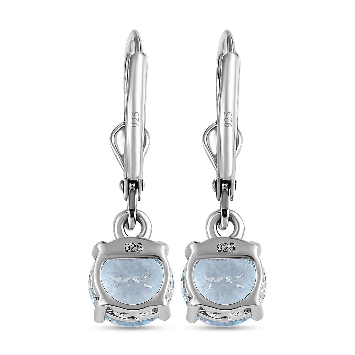 D'Joy Sky Blue Topaz Lever Back Earrings in Platinum Overlay Sterling Silver 2.92 Ct.