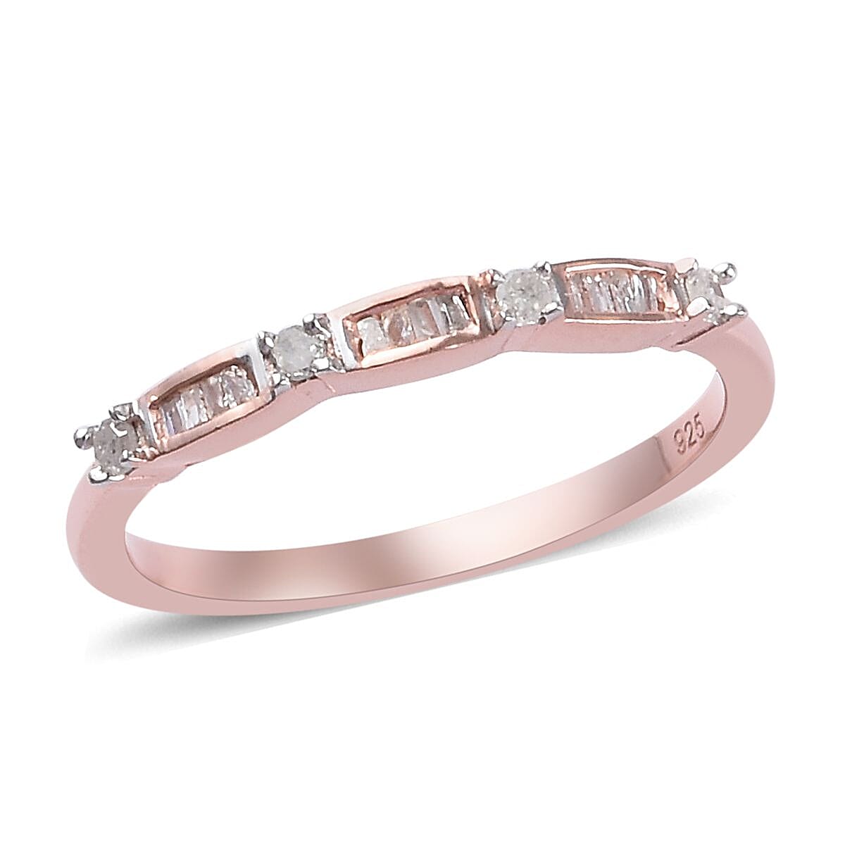 Diamond (Rnd and Bgt) Band Ring in Rose Gold Overlay Sterling Silver 0.150 Ct.