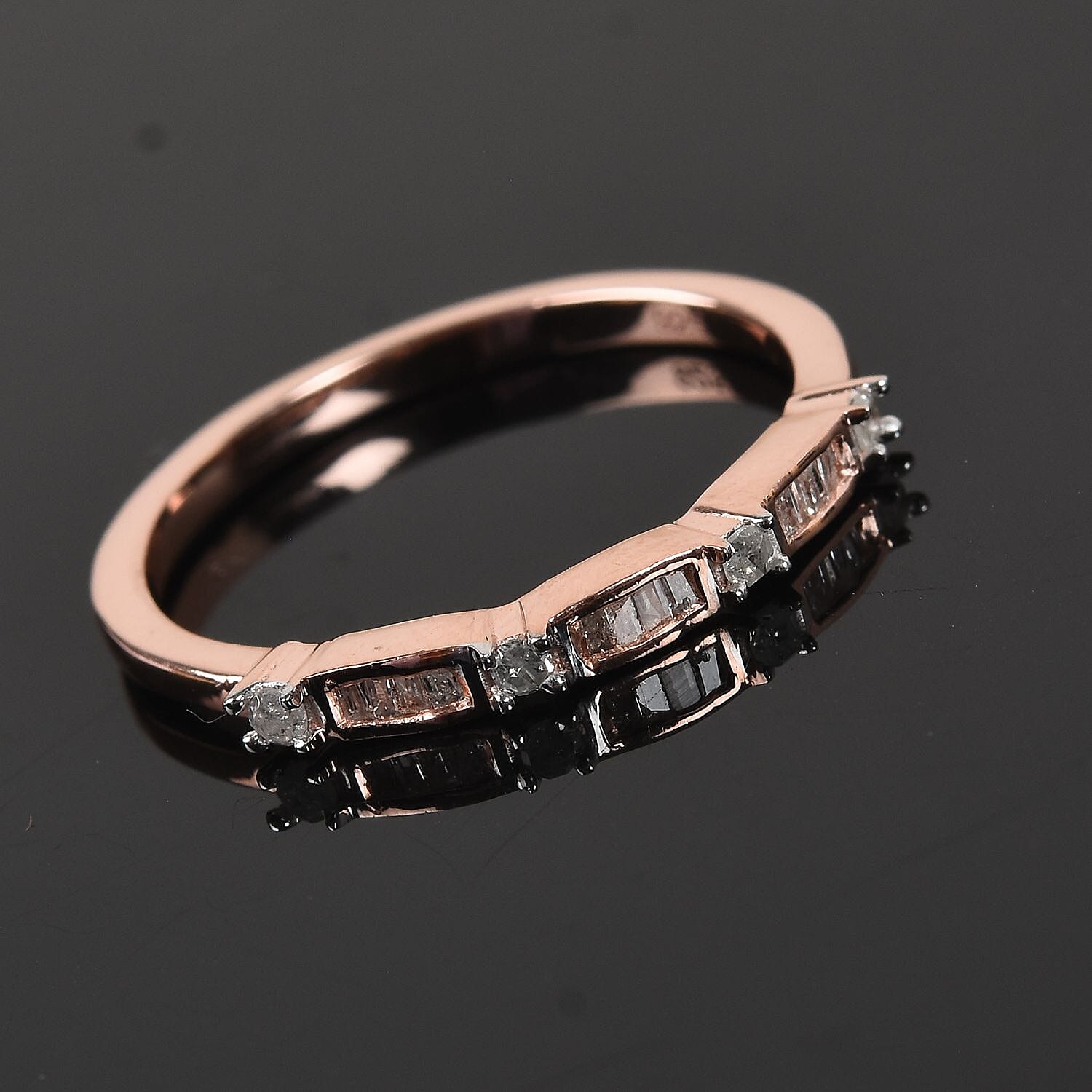 Diamond (Rnd and Bgt) Band Ring in Rose Gold Overlay Sterling Silver 0.150 Ct.