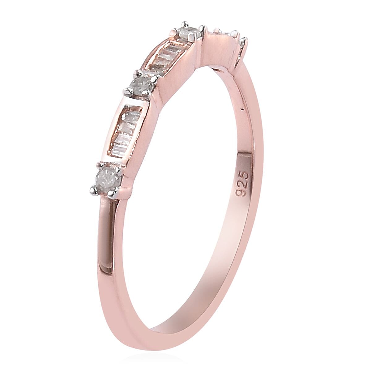 Diamond (Rnd and Bgt) Band Ring in Rose Gold Overlay Sterling Silver 0.150 Ct.