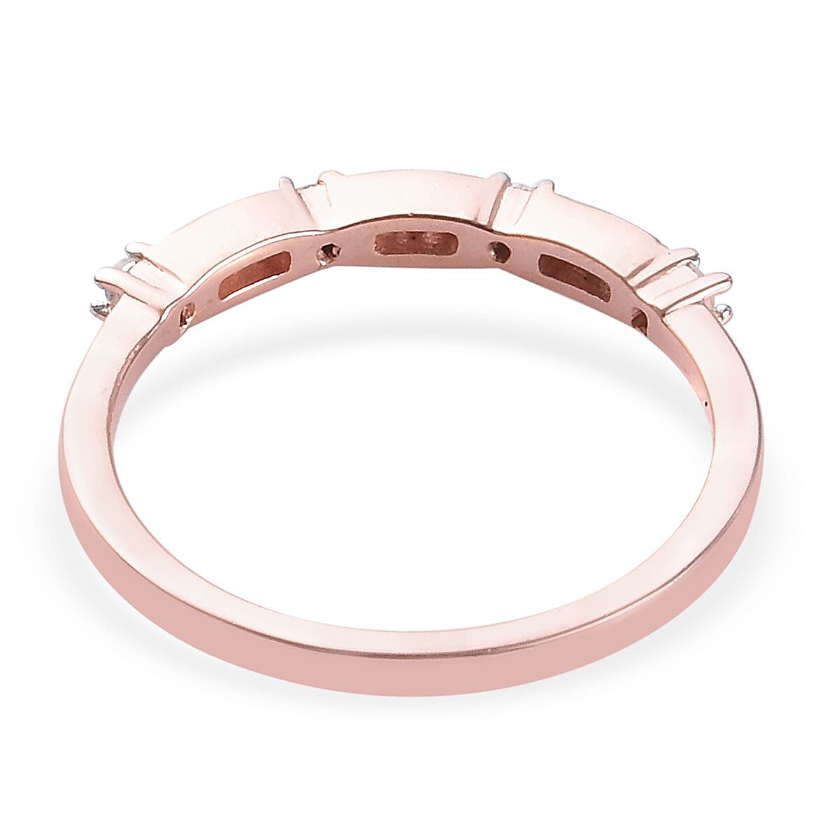 Diamond (Rnd and Bgt) Band Ring in Rose Gold Overlay Sterling Silver 0.150 Ct.
