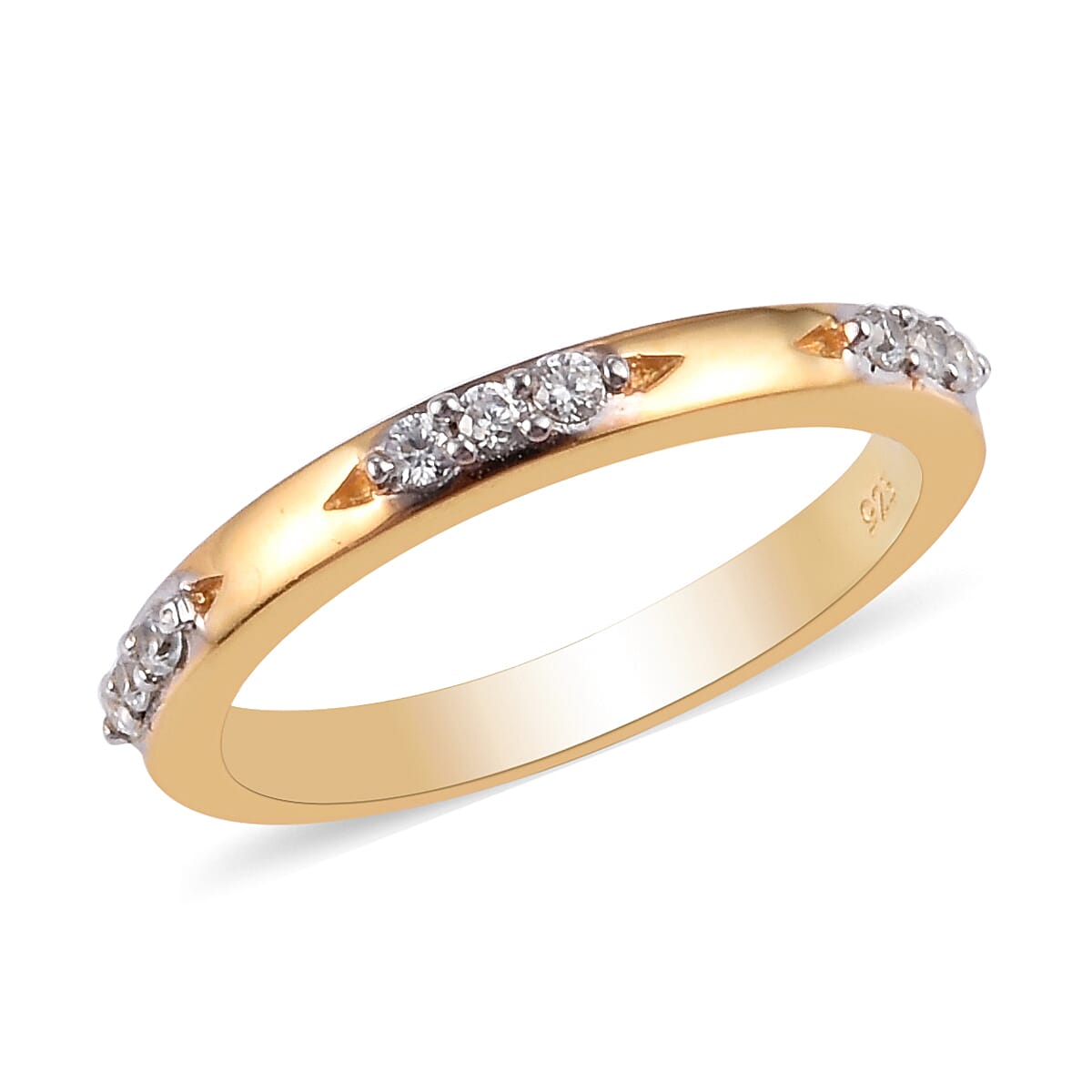 Natural Cambodian Zircon (Rnd) Band Ring in 14K Gold Overlay Sterling Silver