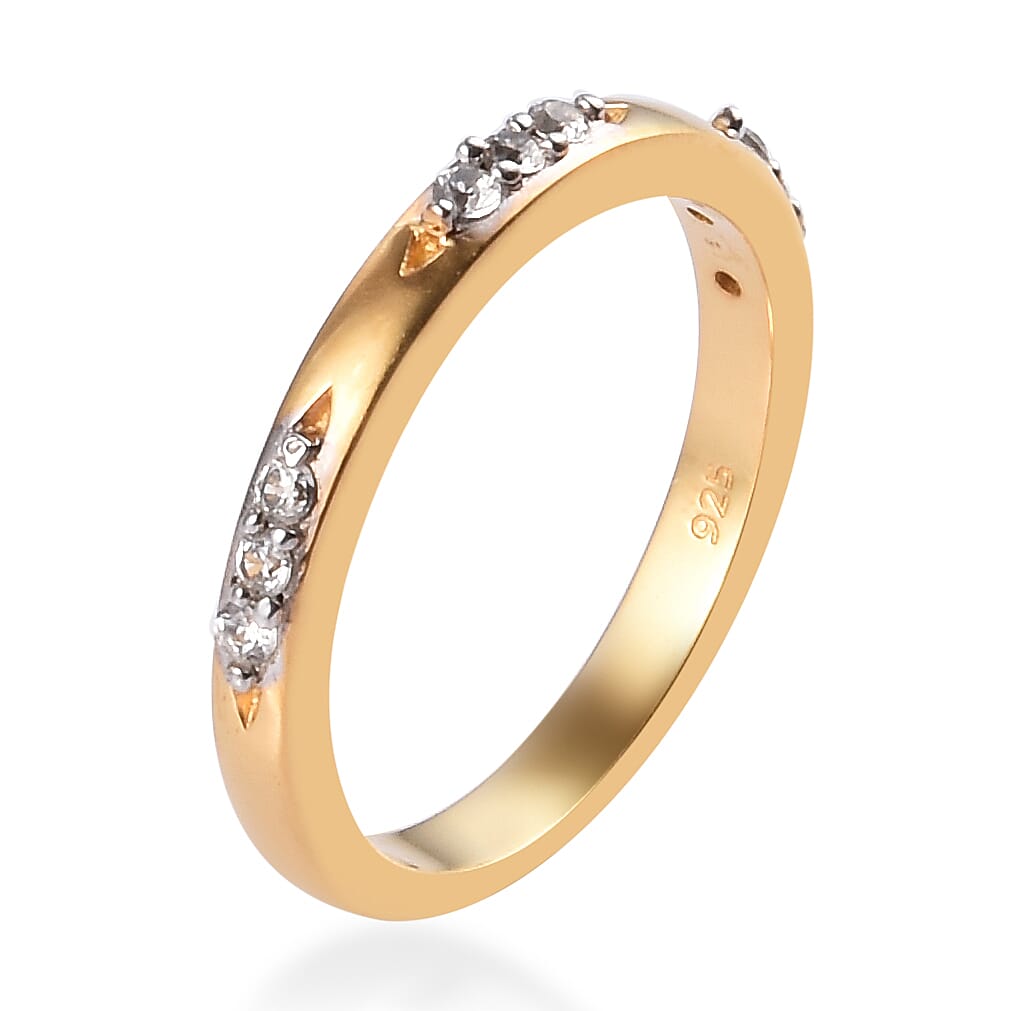 Natural Cambodian Zircon (Rnd) Band Ring in 14K Gold Overlay Sterling Silver