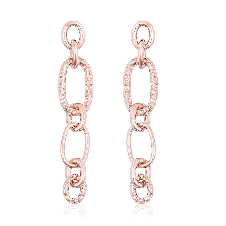 RACHEL GALLEY Allegro Link Rose Gold Overlay Sterling Silver Chain Earrings (with Push Back), Silver wt 11.27 Gms