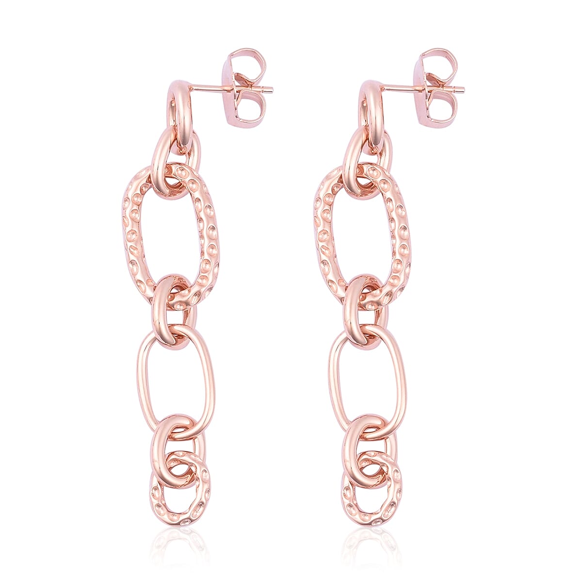 RACHEL GALLEY Allegro Link Rose Gold Overlay Sterling Silver Chain Earrings (with Push Back), Silver wt 11.27 Gms