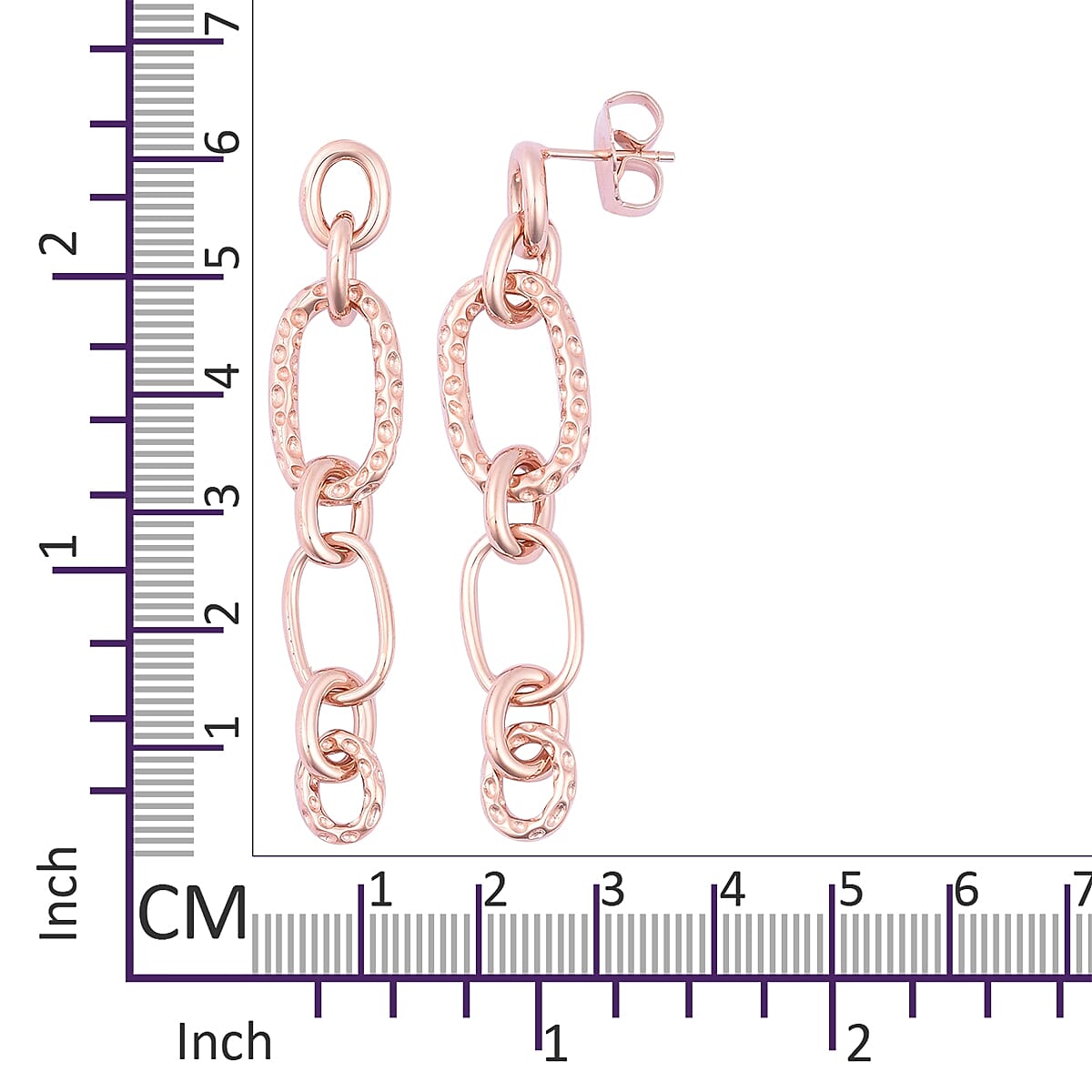 RACHEL GALLEY Allegro Link Rose Gold Overlay Sterling Silver Chain Earrings (with Push Back), Silver wt 11.27 Gms