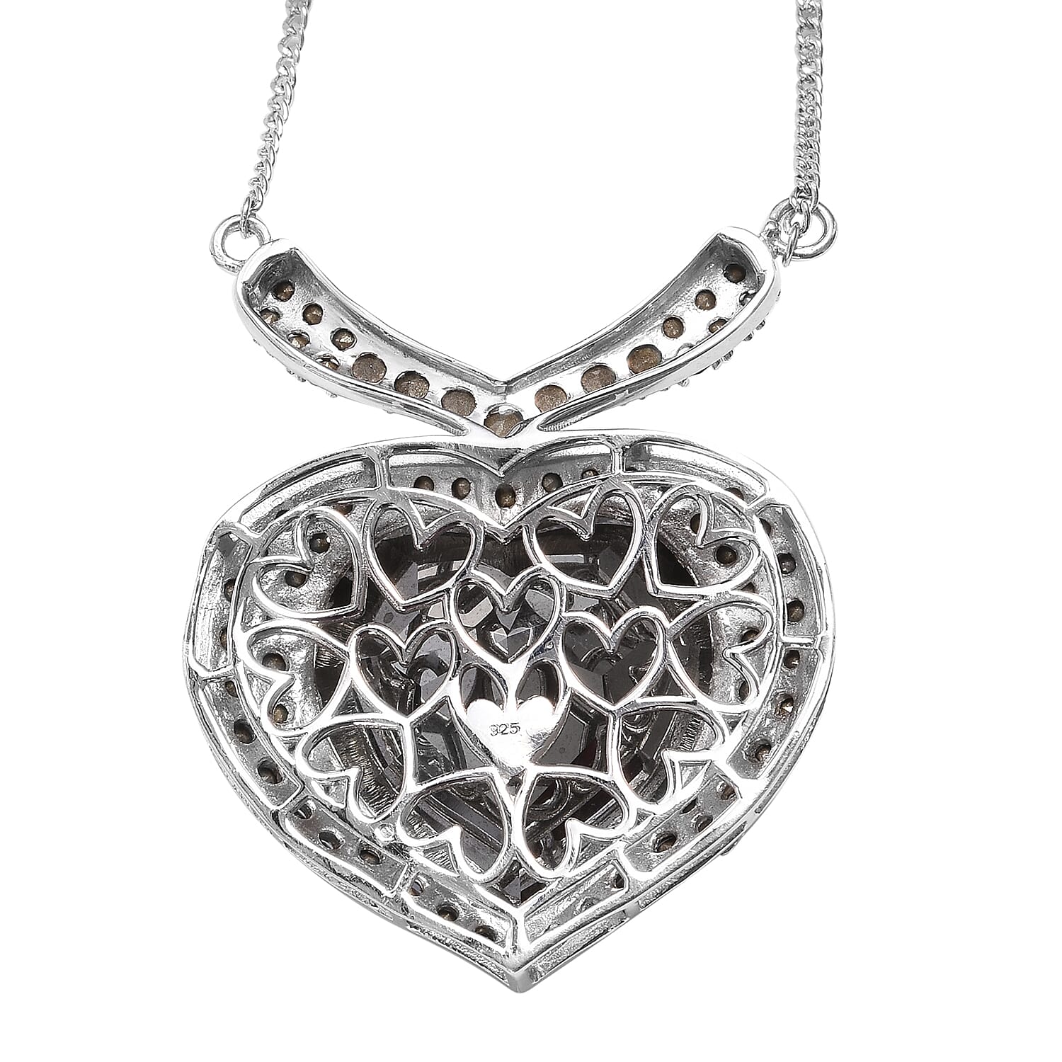 Lustro Stella -  Bermuda Blue Crystal (Hrt), White Crystal Heart Necklace (Size 18 with 2 inch Extender) in Platinum Overlay Sterling Silver, Silver wt 18.22 Gms