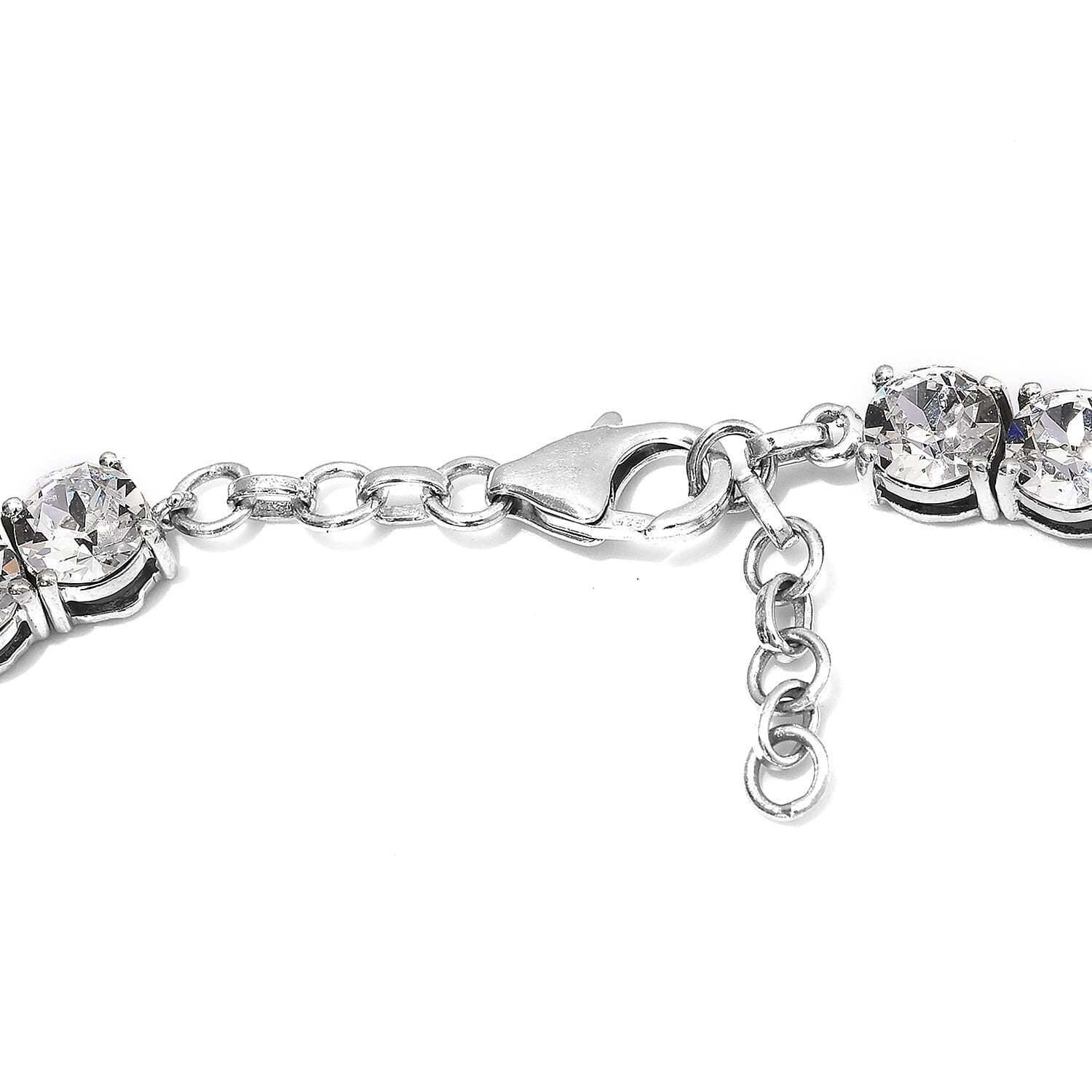 J Francis -   Canary  Colour Crystal (Cush), White Crystal Necklace (Size 18) in Platinum Overlay Sterling Silver, Silver wt 31.74 Gms