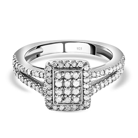 Natural Diamond Cluster Ring in Platinum Overlay Sterling Silver 0.50 Ct.