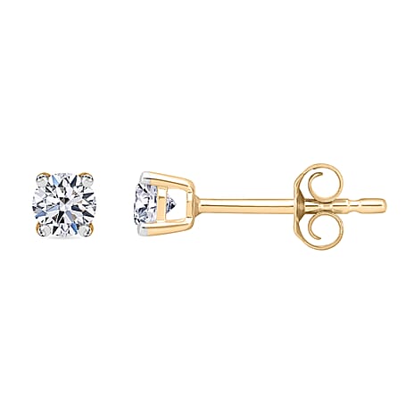 9K Yellow Gold SGL Certified Diamond (I3-G-H) Solitaire Stud Earrings With Push Back