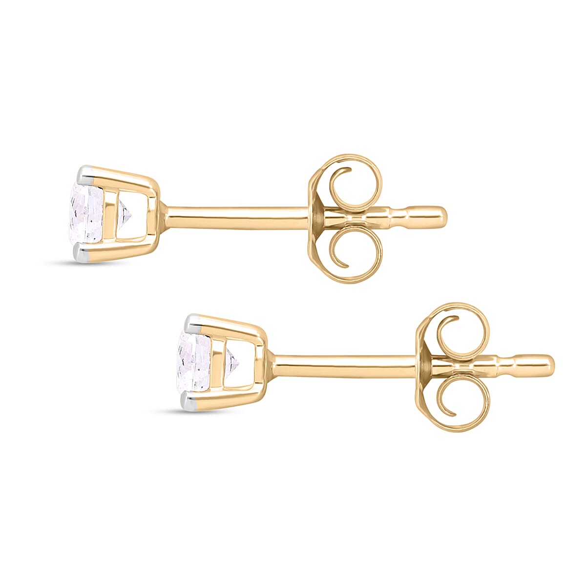 9K Yellow Gold SGL Certified White Diamond (G-H) Solitaire Stud  Push Back Earrings.