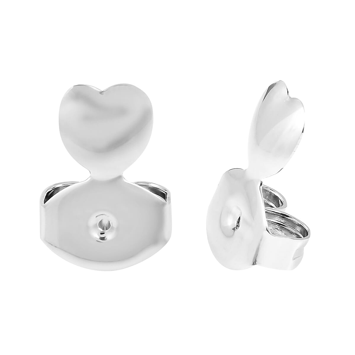 Rhodium Overlay Sterling Silver Heart Shape Lifter Earring Backs