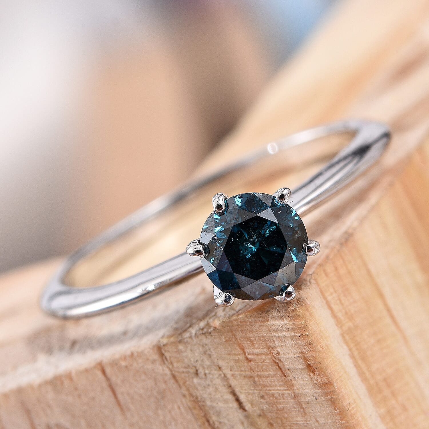 Close Out Deal- 9K White Gold SGL Certified Blue Diamond (Rnd 5.4mm) Ring 0.56 Ct.