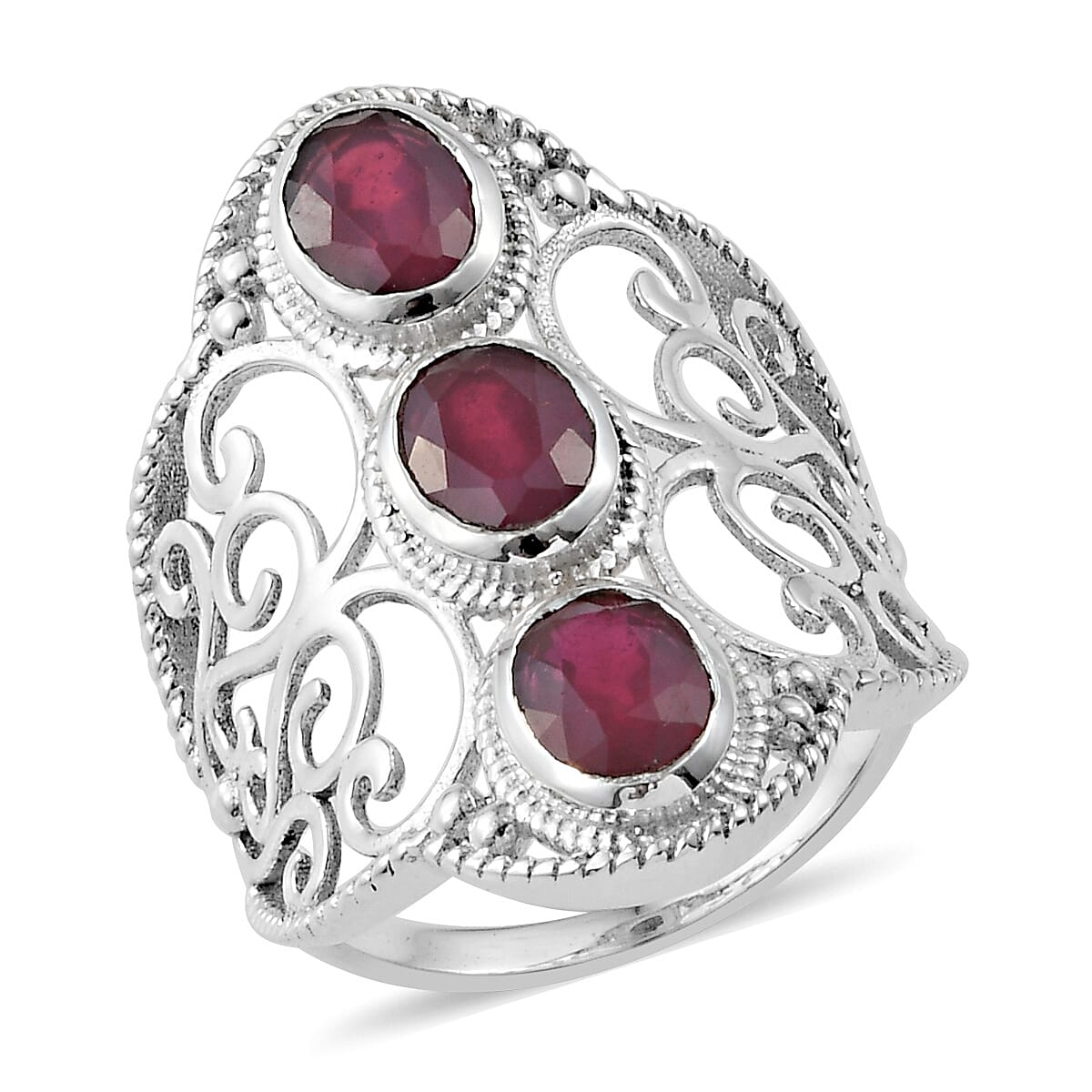 Artisan Crafted African Ruby (Ovl) Filigree Ring in Sterling Silver 3.590 Ct.