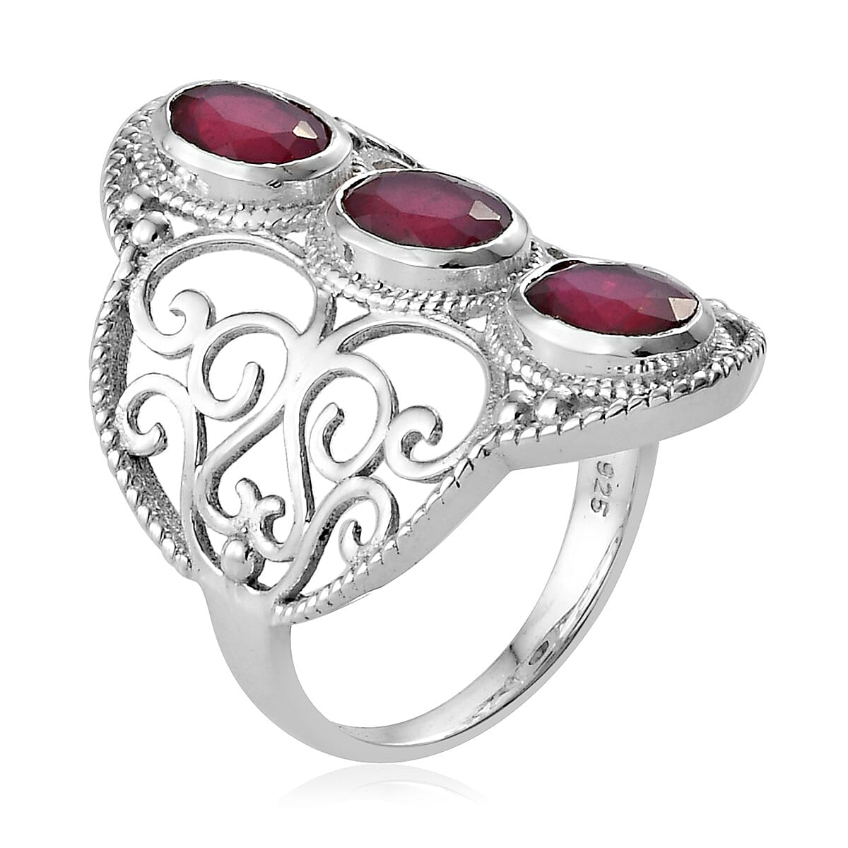Artisan Crafted African Ruby (Ovl) Filigree Ring in Sterling Silver 3.590 Ct.