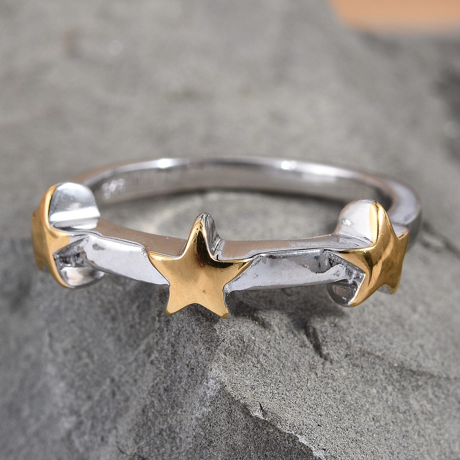 Yellow Gold and Platinum Overlay Sterling Silver Star Ring