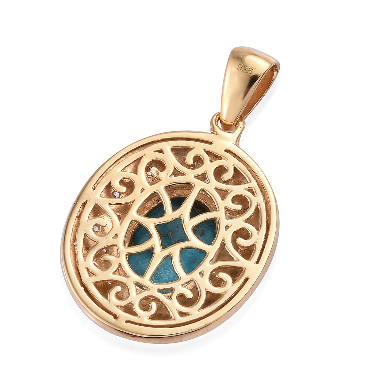 Persian Turquoise (Ovl 14x10 mm), Natural Cambodian Zircon Pendant in 14K Gold Overlay Sterling Silver 6.500 Ct, Silver wt 6.40 Gms