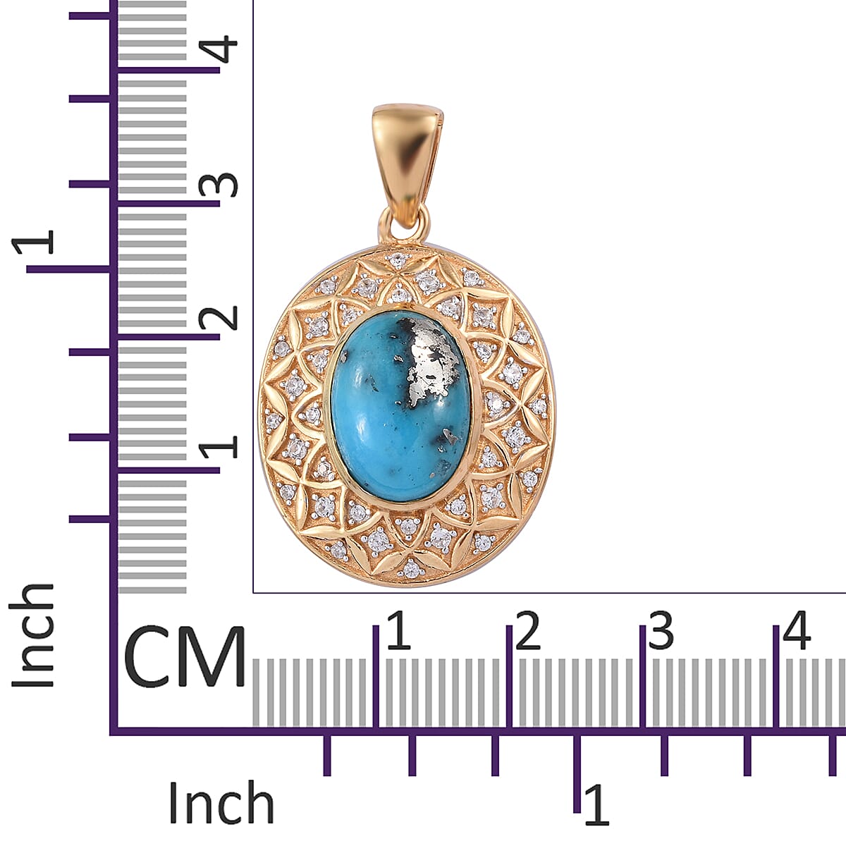 Persian Turquoise (Ovl 14x10 mm), Natural Cambodian Zircon Pendant in 14K Gold Overlay Sterling Silver 6.500 Ct, Silver wt 6.40 Gms