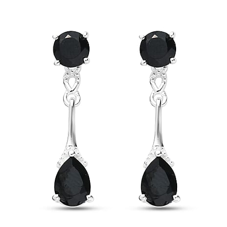 Royal Bali Collection - Boi Ploi Black Spinel Dangling Earrings with Push Back in Sterling Silver 3.16 Ct.