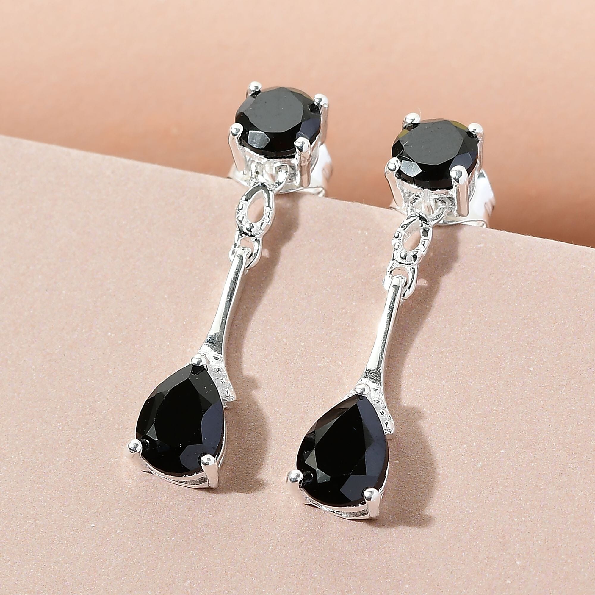 Boi Ploi Black Spinel Dangling Earrings (with Push Back) in Sterling Silver 3.16 Ct.
