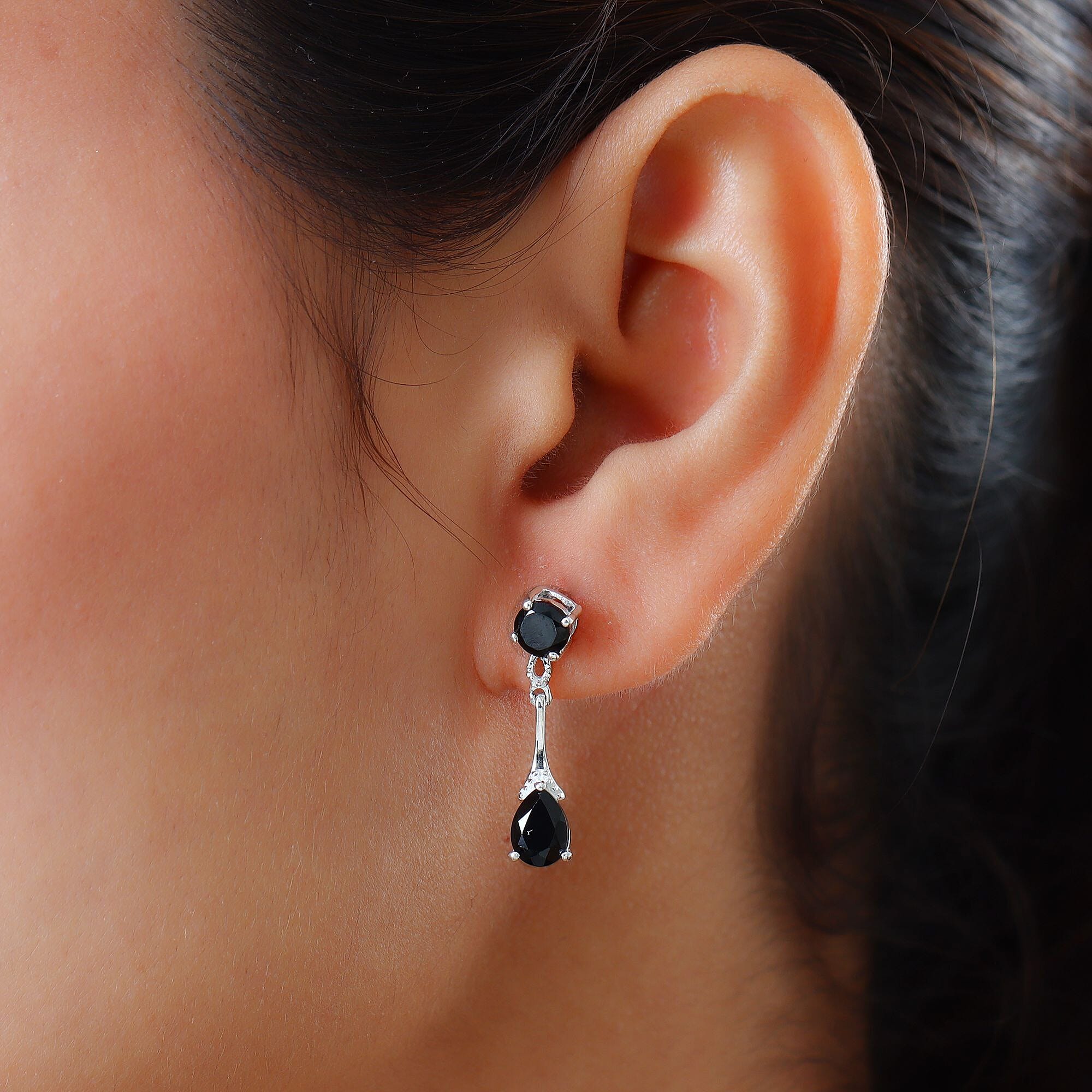 Boi Ploi Black Spinel Dangling Earrings (with Push Back) in Sterling Silver 3.16 Ct.