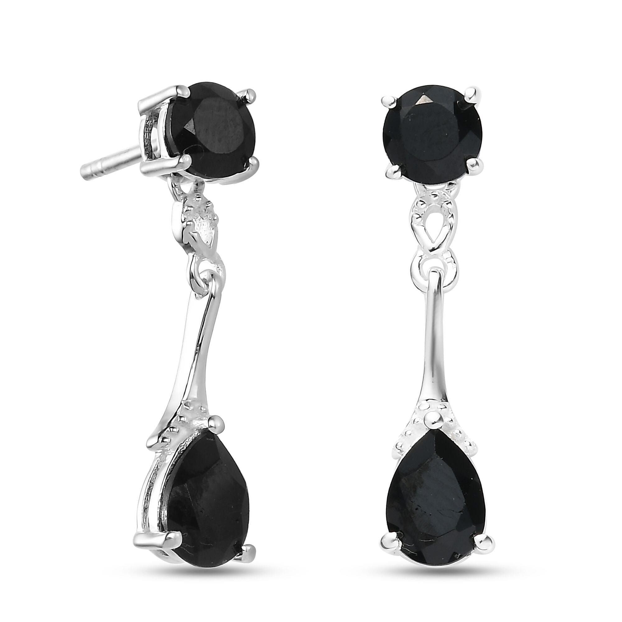 Boi Ploi Black Spinel Dangling Earrings (with Push Back) in Sterling Silver 3.16 Ct.