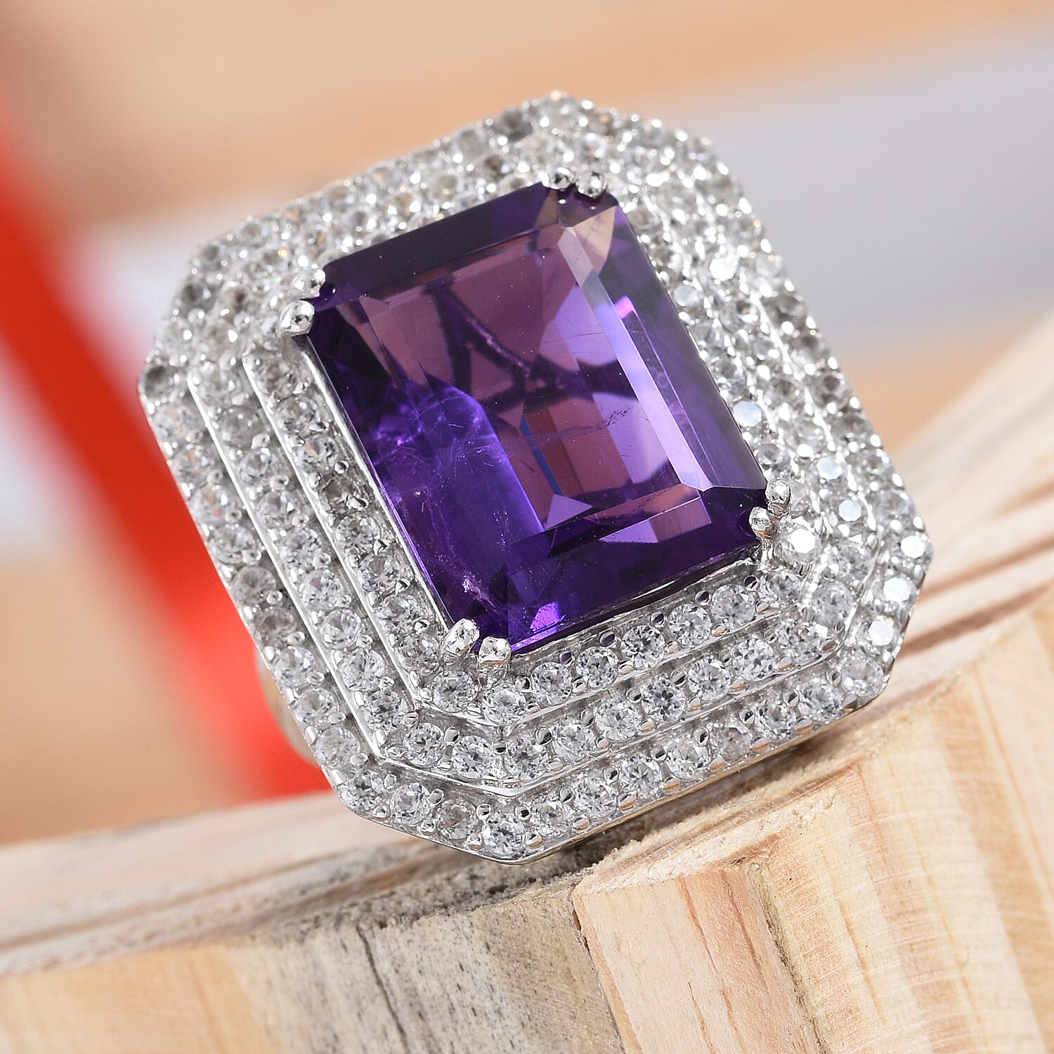 AAA Amethyst (Oct 11.20 Ct), Natural Cambodian Zircon Ring in Platinum Overlay Sterling Silver 14.250 Ct, Silver wt 8.60 Gms