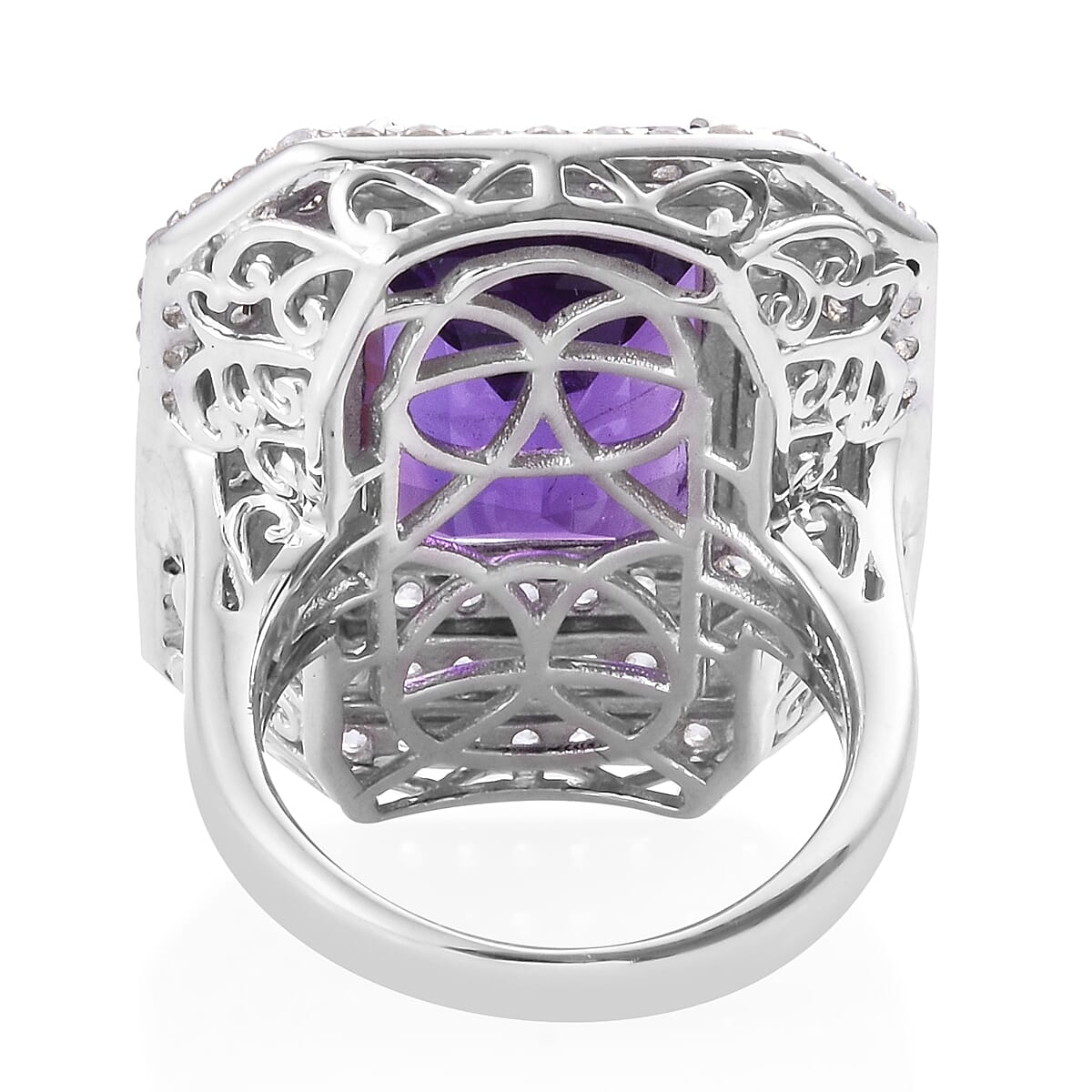AAA Amethyst (Oct 11.20 Ct), Natural Cambodian Zircon Ring in Platinum Overlay Sterling Silver 14.250 Ct, Silver wt 8.60 Gms
