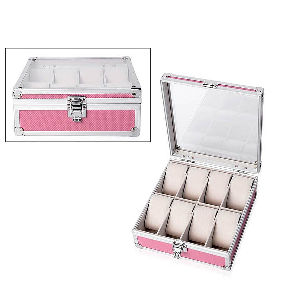 Aluminium 8 Slot Watch Box (Size 21.5x20x8 Cm) - Pink