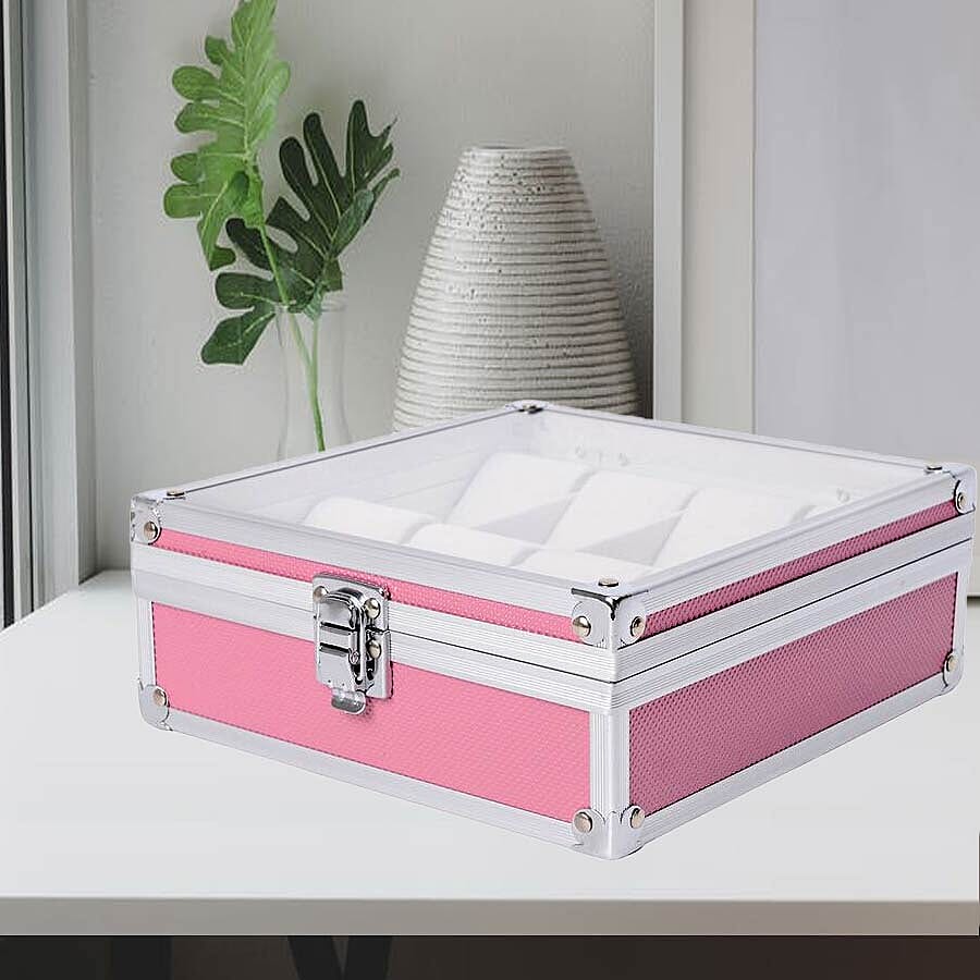 Aluminium 8 Slot Watch Box (Size 21.5x20x8 Cm) - Pink