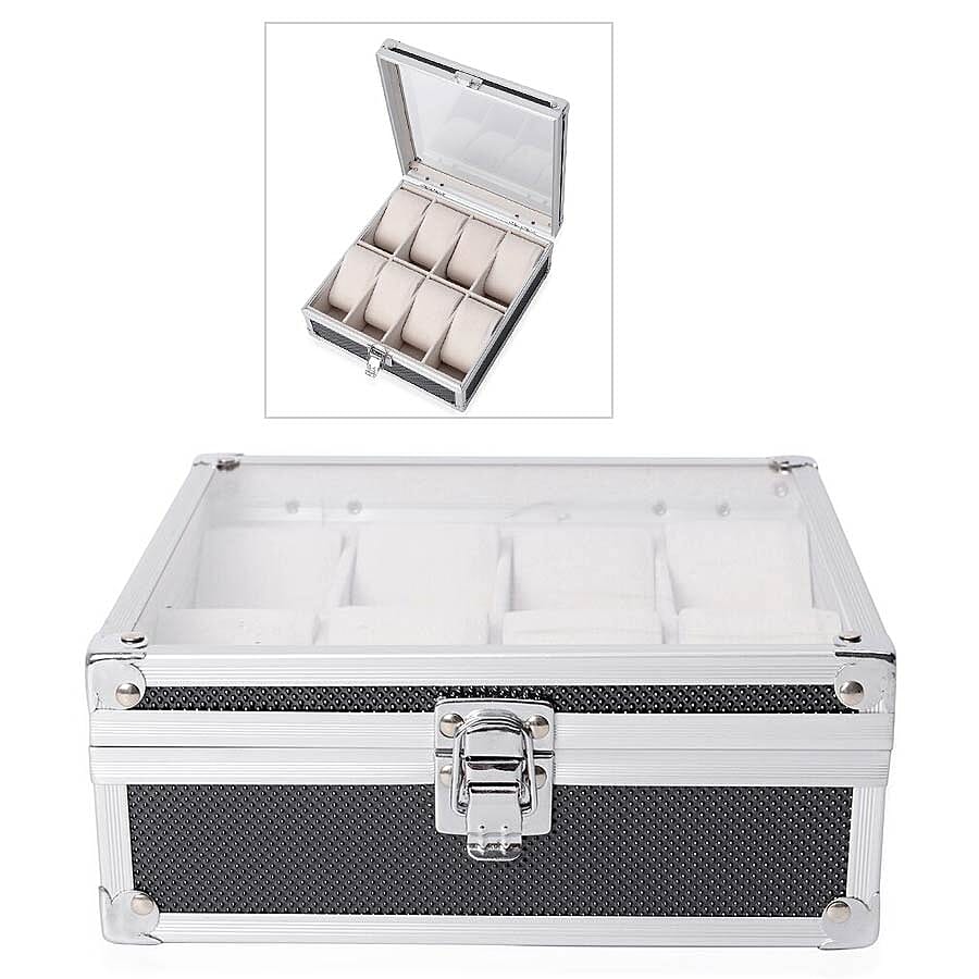 Aluminium 8 Slot Watch Box (Size 21.5x20x8 Cm) - Black