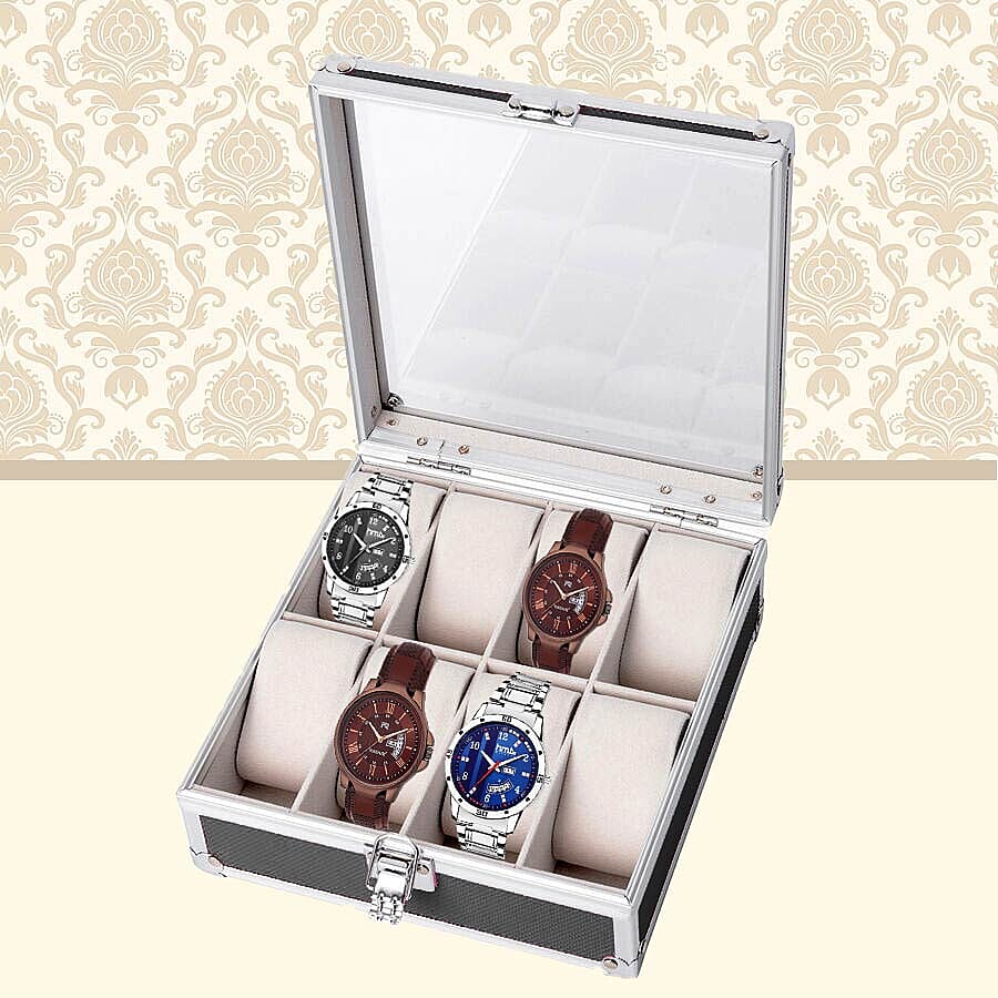 Aluminium 8 Slot Watch Box (Size 21.5x20x8 Cm) - Black