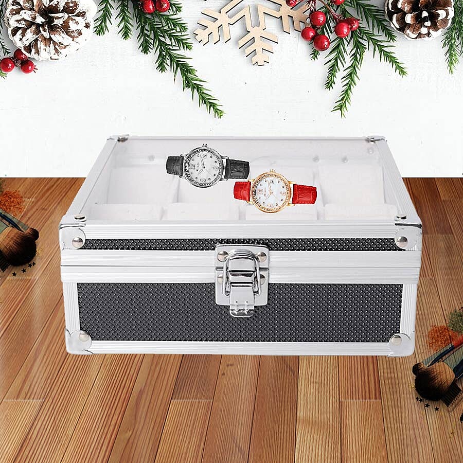 Aluminium 8 Slot Watch Box (Size 21.5x20x8 Cm) - Black