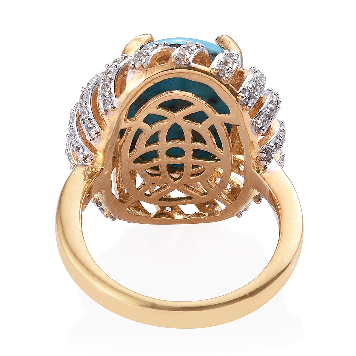 Turquoise (Ovl 16x12 mm), Natural Cambodian Zircon Ring in 14K Gold Overlay Sterling Silver 9.75 Ct.