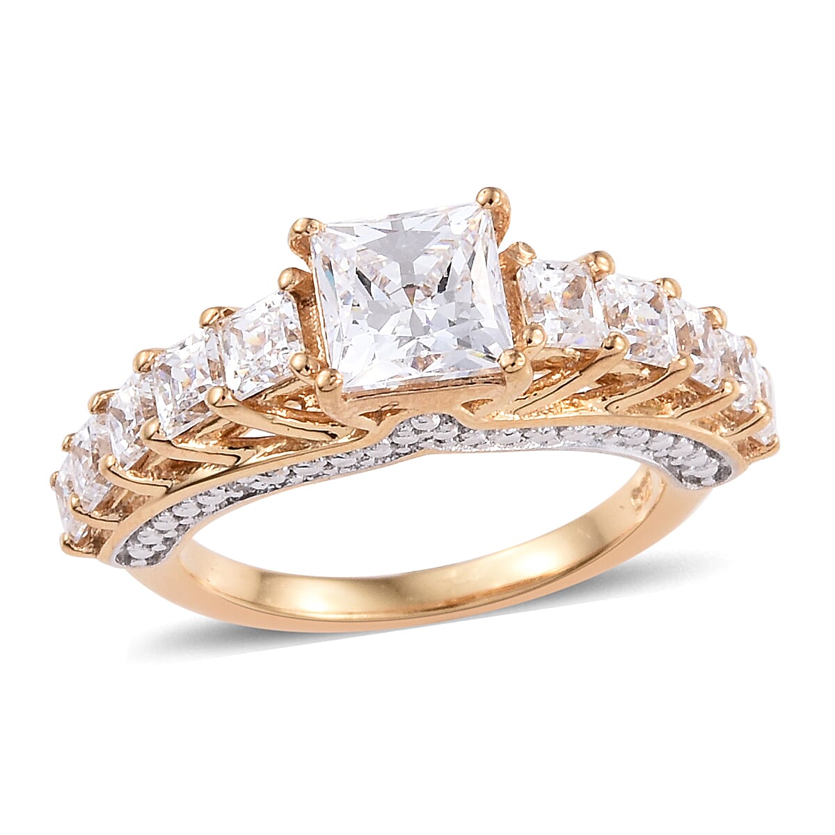 Lustro Stella 14K Gold Overlay Sterling Silver (Princess Cut) Ring Made with Finest CZ