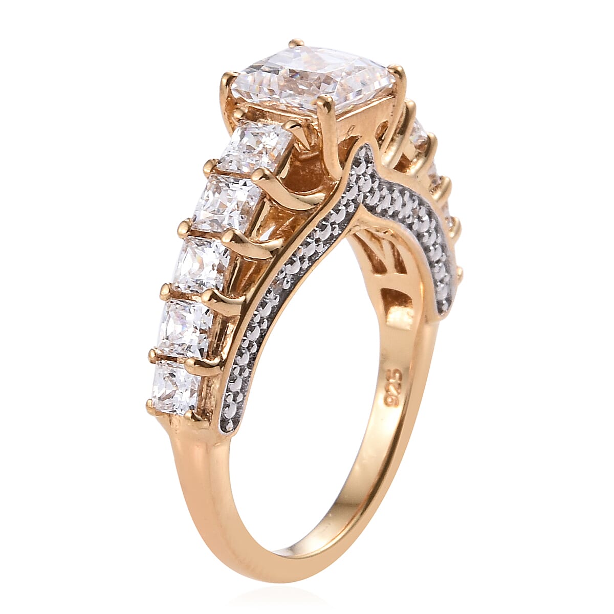 Lustro Stella 14K Gold Overlay Sterling Silver (Princess Cut) Ring Made with Finest CZ