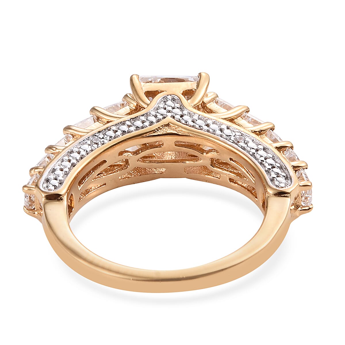 Lustro Stella 14K Gold Overlay Sterling Silver (Princess Cut) Ring Made with Finest CZ