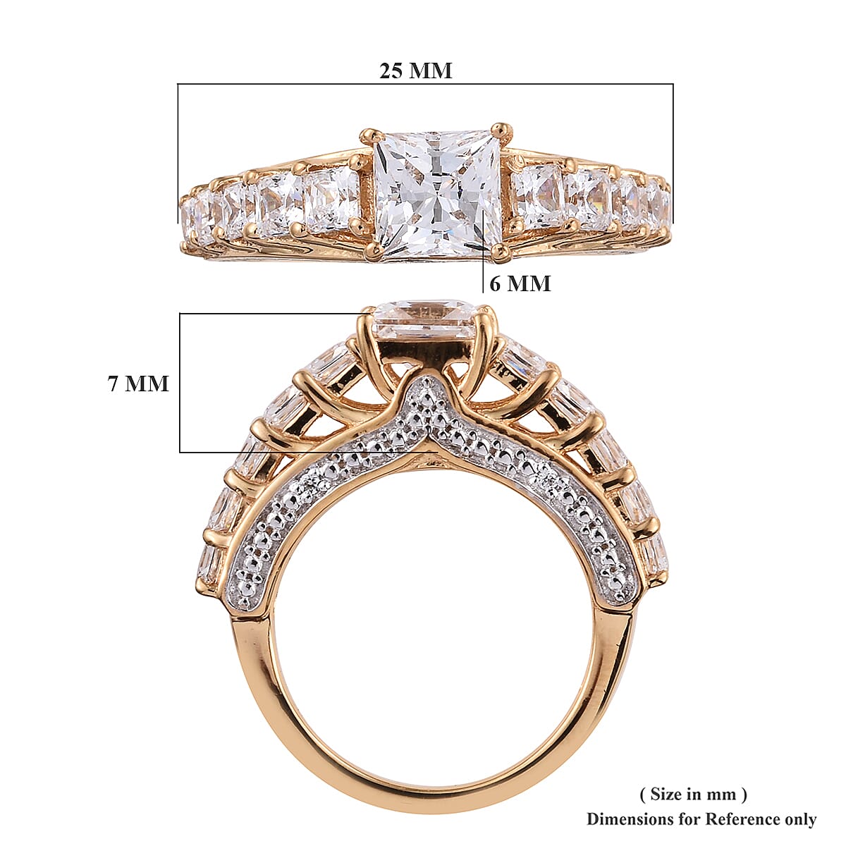 Lustro Stella 14K Gold Overlay Sterling Silver (Princess Cut) Ring Made with Finest CZ