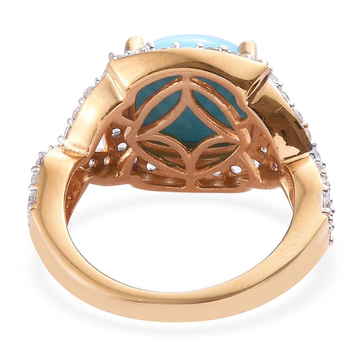 Arizona Sleeping Beauty Turquoise (Cush 10x10 mm), Natural Cambodian Zircon Ring in 14K Gold Overlay Sterling Silver 4.000 Ct.