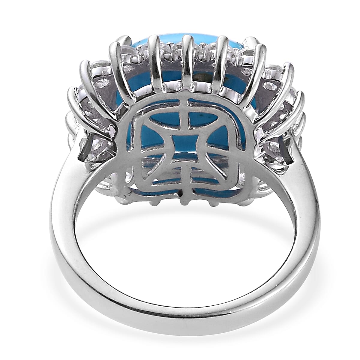 Extremely Rare Size-Arizona Sleeping Beauty Turquoise (Cush), Natural Cambodian Zircon Ring in Platinum Overlay Sterling Silver 7.00 Ct.