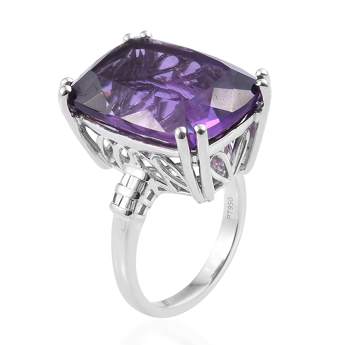 RHAPSODY 950 Platinum AAAA Zambian Amethyst (Cush 20x15 mm), Diamond Ring 20.000 Ct