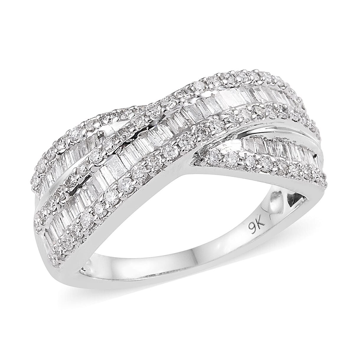 9K White Gold SGL Certified Diamond (Bgt) (I3 / G-H) Ring 1.00 Ct.