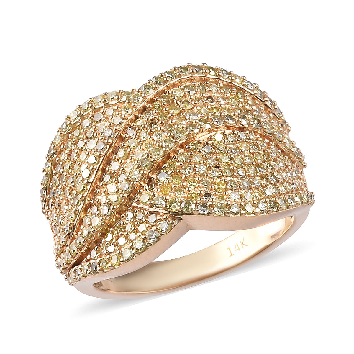 14K Yellow Gold Yellow Diamond Cluster Ring 1.50 Ct, Gold wt. 8.2 Gms