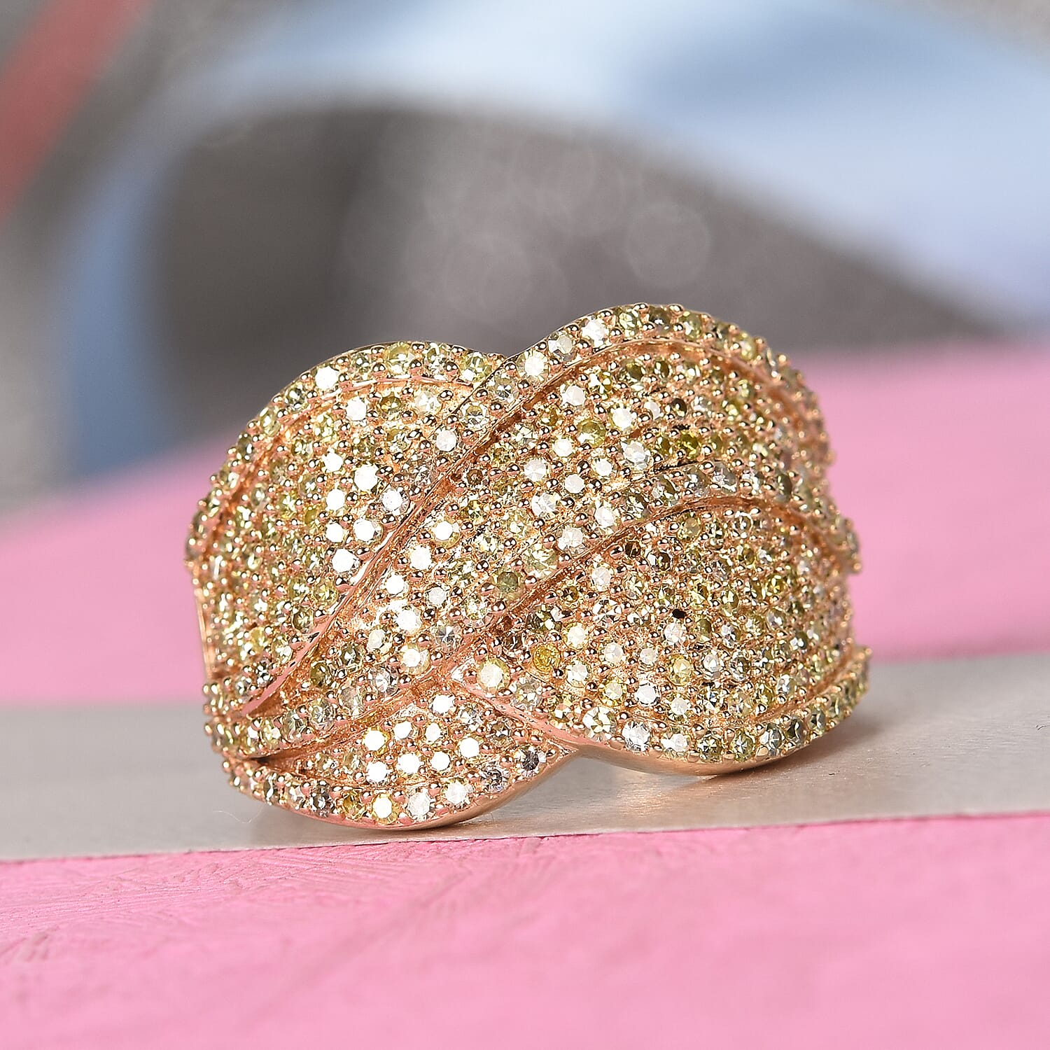 14K Yellow Gold Yellow Diamond Cluster Ring 1.50 Ct, Gold wt. 8.2 Gms