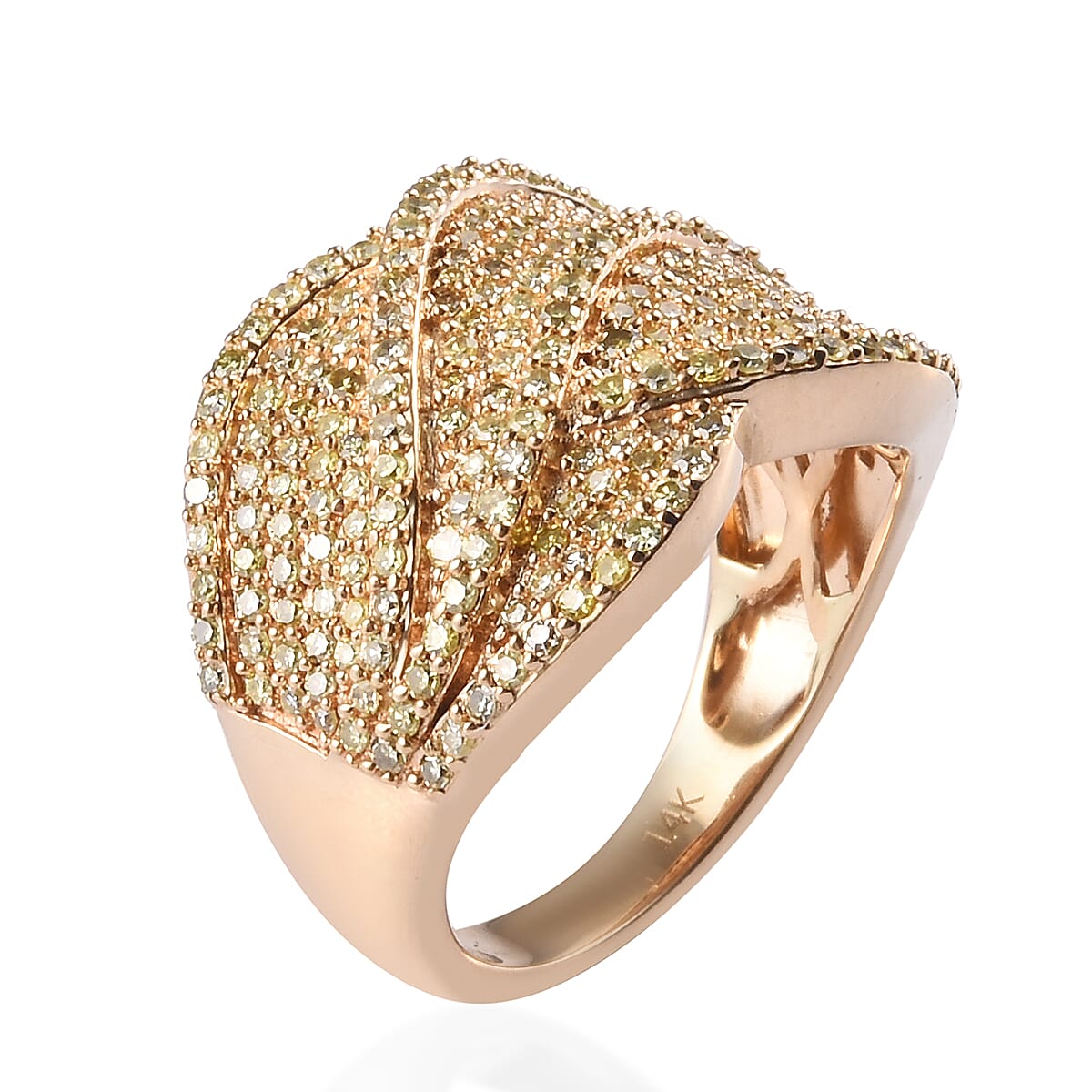 14K Yellow Gold Yellow Diamond Cluster Ring 1.50 Ct, Gold wt. 8.2 Gms