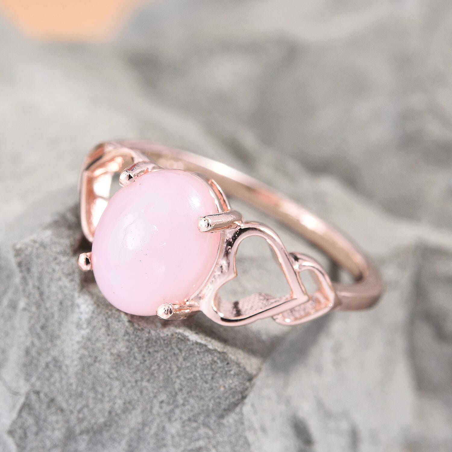 Peruvian Pink Opal (Ovl 9x7 mm) Ring in Rose Gold Overlay Sterling Silver 1.500 Ct.