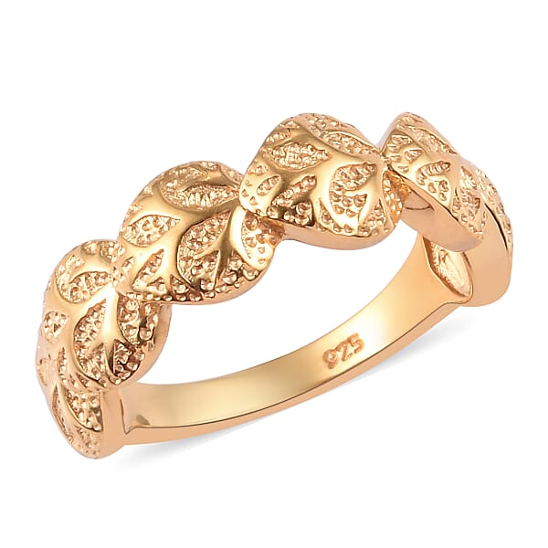 Texture Leaf Ring in Gold Plated 925 Sterling Silver 3.58 grams