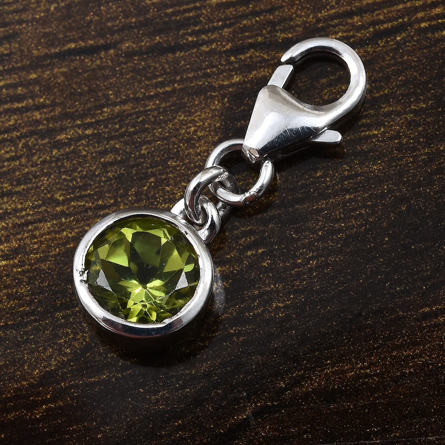 Hebei Peridot (Rnd) Charm in Platinum Overlay Sterling Silver 0.75 Ct.