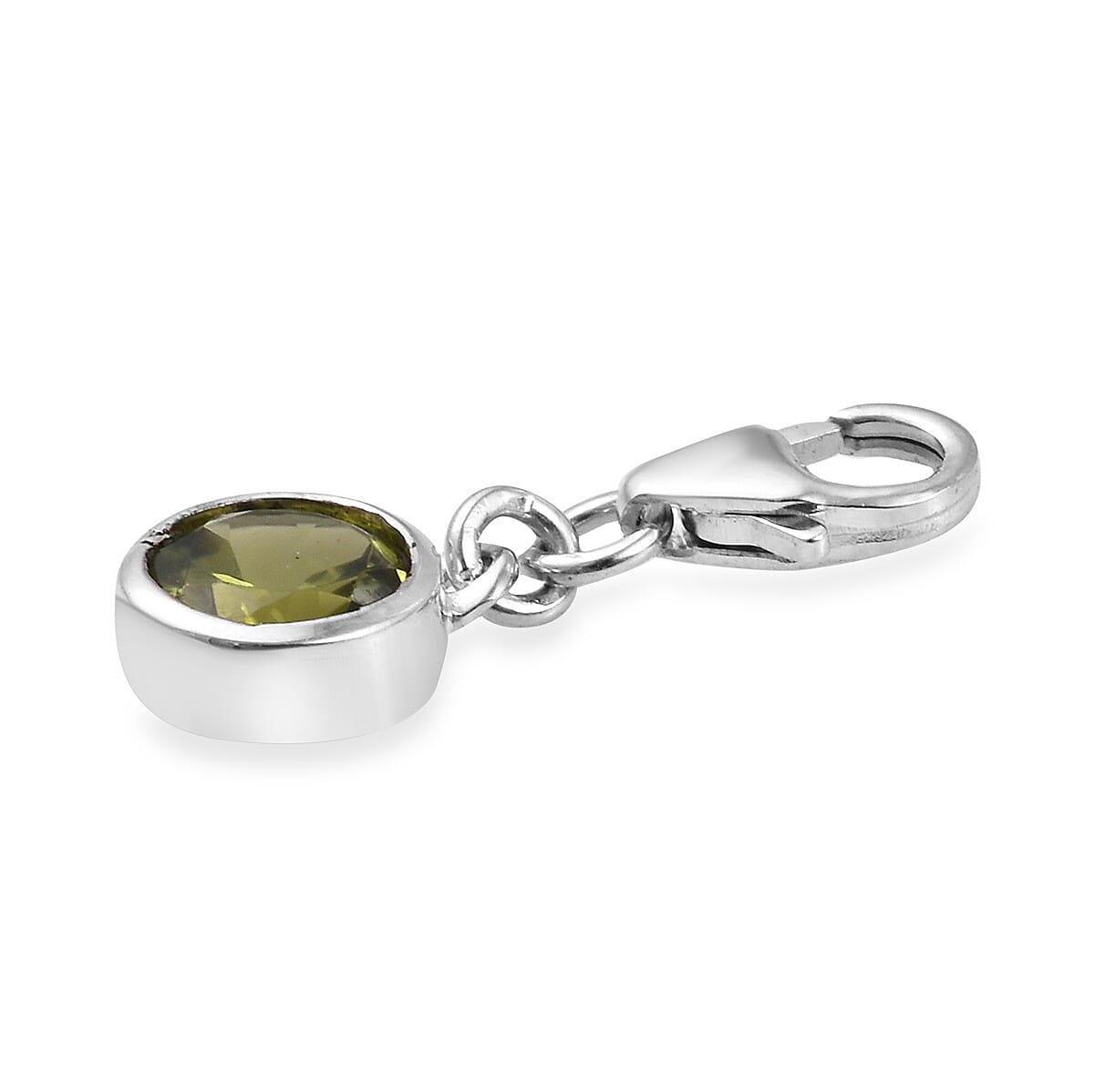 Hebei Peridot (Rnd) Charm in Platinum Overlay Sterling Silver 0.75 Ct.